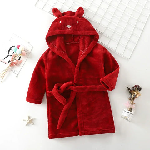 Autumn Winter Kids Hooded Bathrobe – Baby Boys Girls Cartoon Rabbit Flannel