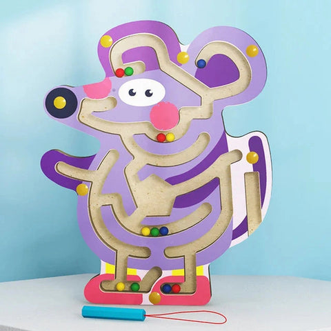 Wooden Educational Magnetic Maze Toy for Kids - Montessori Pen & Bead Game