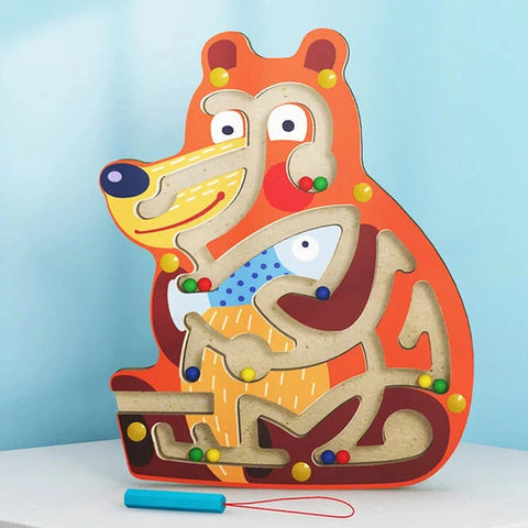 Wooden Educational Magnetic Maze Toy for Kids - Montessori Pen & Bead Game