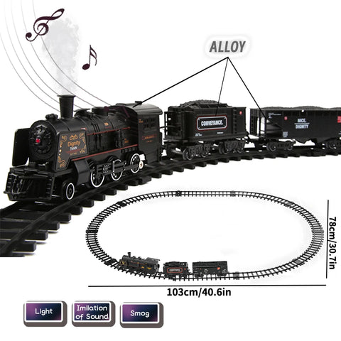Alloy Railway Train Set with Sound, Light & Smoke – Realistic Metal Locomotive for Kids