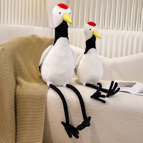 Real Life Long-Legged Red-Crowned Crane Plush Toy - Stuffed Bird Animal