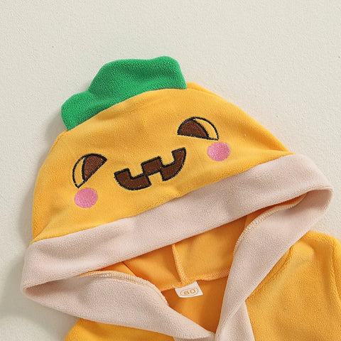 Kids Halloween Bathrobe with Belt – Cartoon Pumpkin/Chick Print Hooded Plush Robe!