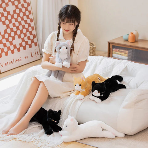 Cat Doll Plush Toy - Soft Stuffed White and Gray Cat Pillow