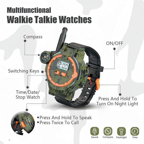 Watch Walkie Talkies for Kids - 2 Piece-Set with Flashlight and Compass