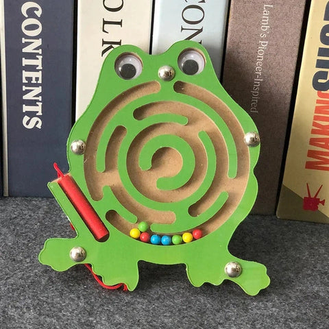 Wooden Educational Magnetic Maze Toy for Kids - Montessori Pen & Bead Game