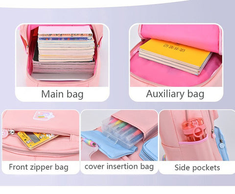 Kids Backpacks for Girls – Macaron Color School Bag with Rainbow Pendant