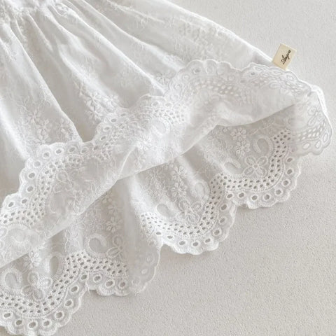 White Dress & Newborn Baby Lace Embroidery Rompers – Sisters Summer Clothes