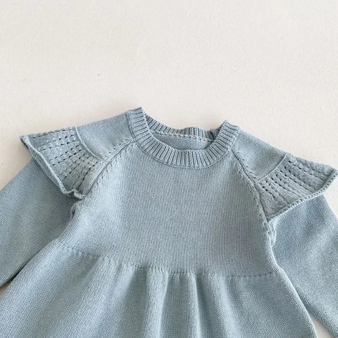 Girls Ruffle Knitted Wool Long Sleeve Dress - Autumn Sweater Dress