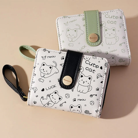 Cute Cat Girls Wallet – Short Zipper Wallet for Women and Students