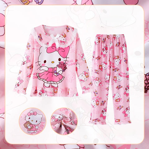 Kawaii Kids Pajama Set – Soft Lace Bow Print Sleepwear