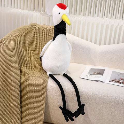 Real Life Long-Legged Red-Crowned Crane Plush Toy - Stuffed Bird Animal