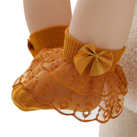 Baby Girls Ruffle Lace Socks – Soft Cotton Princess Dress Socks with Bow