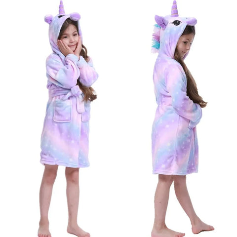 Hooded Bathrobe for Kids – Unicorn Anime Cartoon Towel