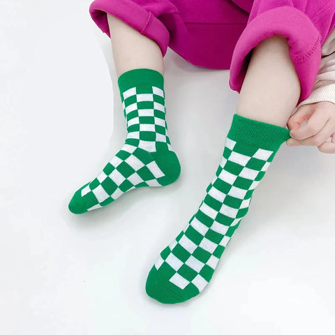 3 Pairs Kids' Breathable Cotton Checkerboard Socks