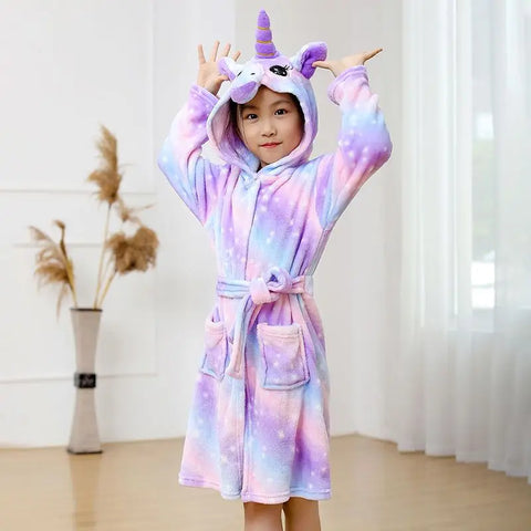 Hooded Bathrobe for Kids – Unicorn Anime Cartoon Towel