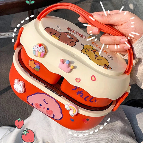Cartoon Double-Layer Kids Lunch Box – Leakproof, Durable & Perfectly Portable! Teeny Pandas