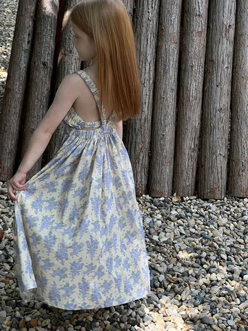 Summer Cotton Yellow Floral Dress – Backless Vest Sundress for Girls