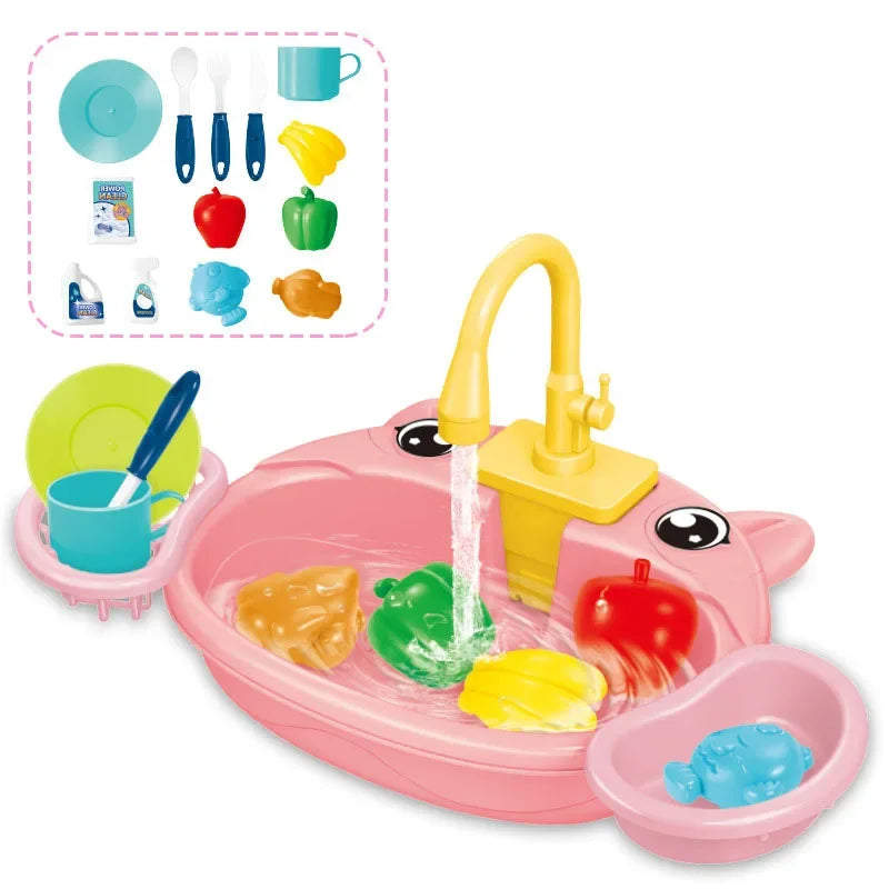 Interactive Kids' Kitchen Sink Playset with Real Water Flow Teeny Pandas