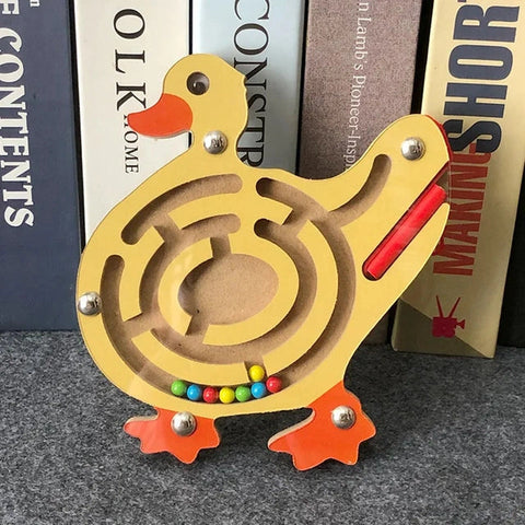 Wooden Educational Magnetic Maze Toy for Kids - Montessori Pen & Bead Game