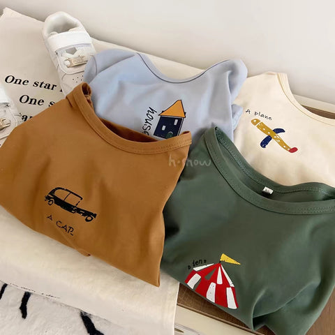 Children's Long Sleeve Top – Printed Baby Boys O-neck Pullover Blouse