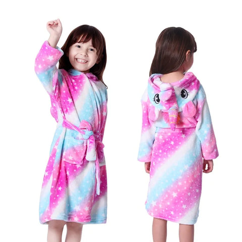 Hooded Bathrobe for Kids – Unicorn Anime Cartoon Towel