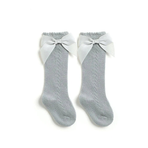 Kids Knee High Socks - Breathable Cotton Mesh Socks with Bow