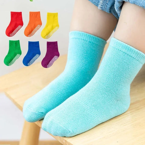 Six Pairs Spring and Autumn Anti-Slip Cotton Kids Socks