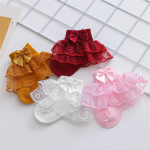 Baby Girls Ruffle Lace Socks – Soft Cotton Princess Dress Socks with Bow