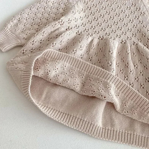 Girls Autumn Hollow Out Sweater Dress - Princess A-line Knitted Dress