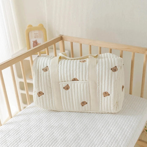 Embroidered Handheld Shoulder Bag – Cute Cartoon Large Capacity Mommy Bag for Parent and Child