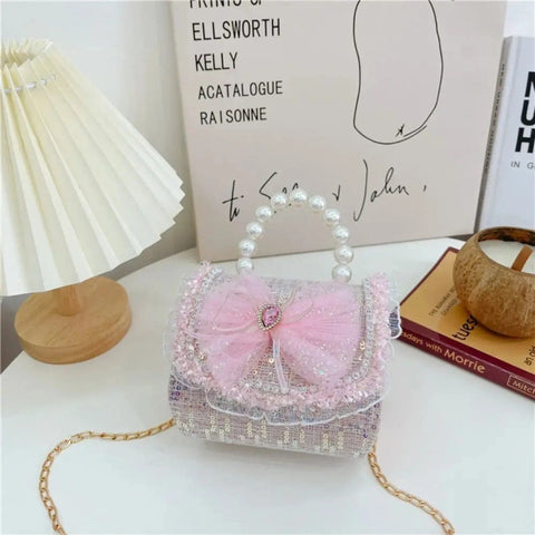 Kids Sequins Crossbody Bag – Mini Princess Coin Purse with Pearl Handle