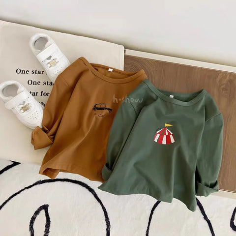 Children's Long Sleeve Top – Printed Baby Boys O-neck Pullover Blouse