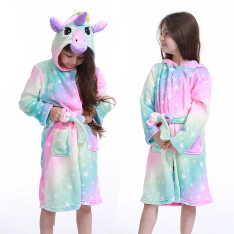 Hooded Bathrobe for Kids – Unicorn Anime Cartoon Towel