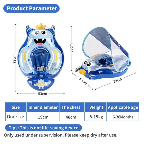 Toddler Inflatable Swim Float with Canopy - Safe Water Fun Teeny Pandas