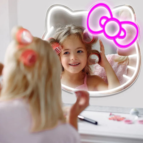 Neon Sign Wall Decor Makeup Mirror - With Light for Kid’s Room and Living Room