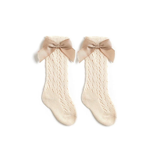 Kids Knee High Socks - Breathable Cotton Mesh Socks with Bow