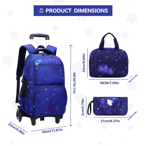 Kids School Bag Set with Wheels