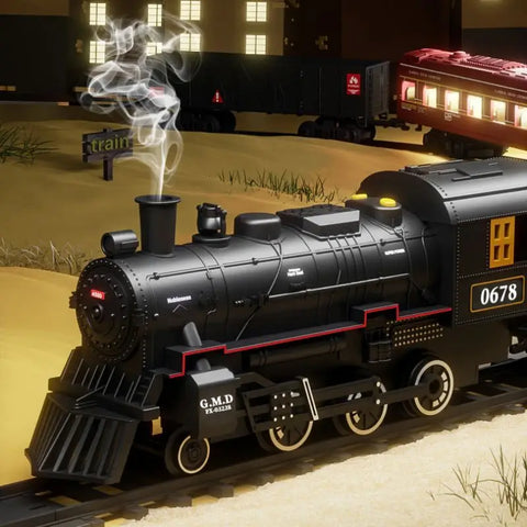 Classic Electric Train Set for Kids with Realistic Sounds, Steam, and Lights