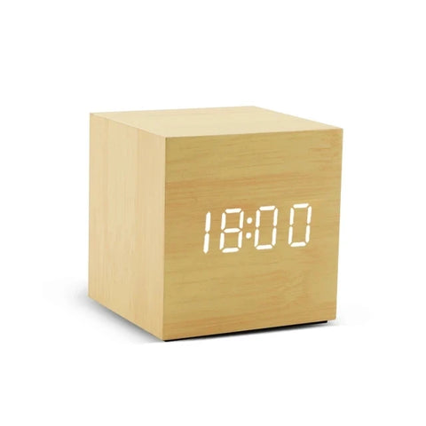 Wooden Digital Alarm Clock with Temperature & Sound Control