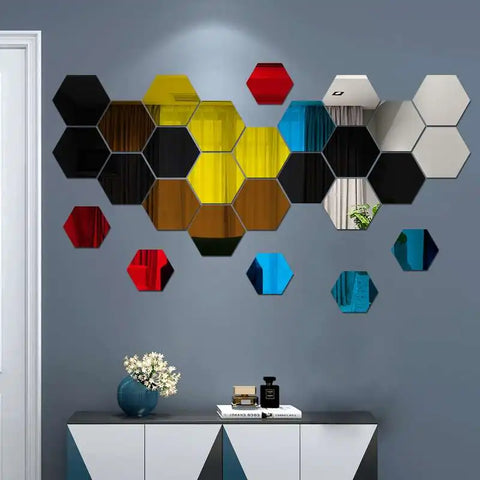 3D Hexagon Mirror Wall Stickers - Rose Gold DIY Home Decor