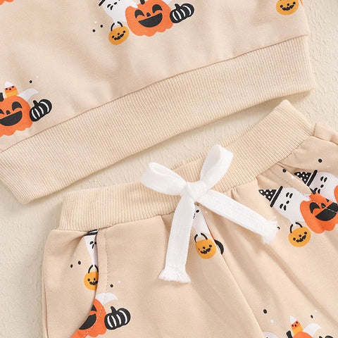 Baby Boy Halloween Clothing Set – Toddler Ghost/Pumpkin Print Sweatshirt and Elastic Waist Pants