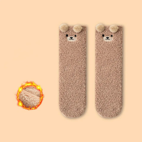 Cartoon Plush Baby Socks - Cute Bear Winter Thigh-High Fleece Socks
