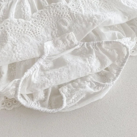 White Dress & Newborn Baby Lace Embroidery Rompers – Sisters Summer Clothes