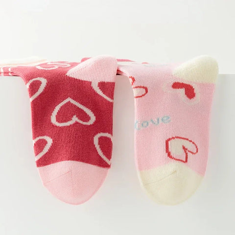 Five Pairs Kids Love Heart Flower Print Cotton Socks