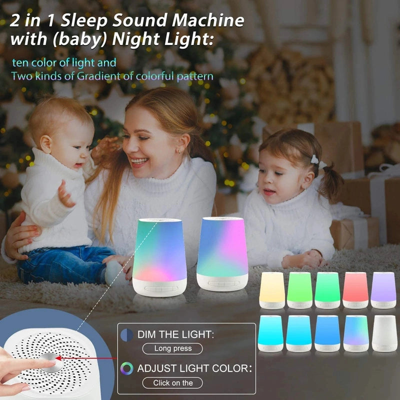 Portable White Noise Machine and Colorful Night Light for Soothing Sleep Teeny Pandas