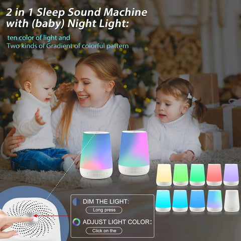 Portable White Noise Machine and Colorful Night Light for Soothing Sleep Teeny Pandas