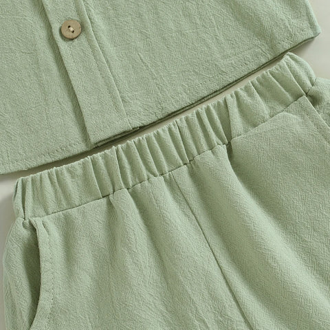 Boys Casual Outfit Set – Cotton Baby Boys Costume with Button Shirt & Elastic Waist Shorts