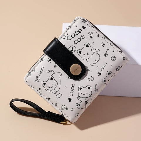 Cute Cat Girls Wallet – Short Zipper Wallet for Women and Students