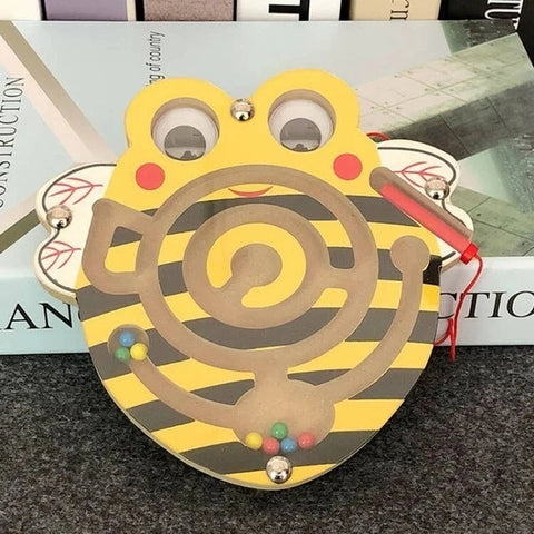 Wooden Educational Magnetic Maze Toy for Kids - Montessori Pen & Bead Game