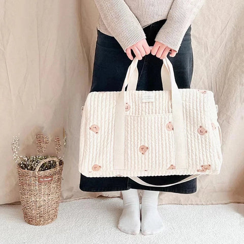 Embroidered Handheld Shoulder Bag – Cute Cartoon Large Capacity Mommy Bag for Parent and Child